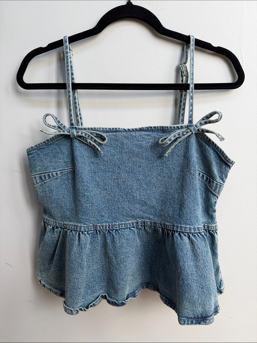 BNWT Denim Peplum Tie-Strap Tank Top - Light Blue